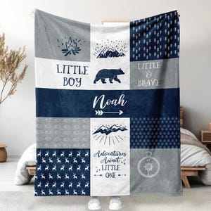 Woodland Baby Blanket, Custom Baby Boy Woodland Theme Blanket, Bear Blanket Baby Shower Gift For Boys, Personalized Baby Name Blanket