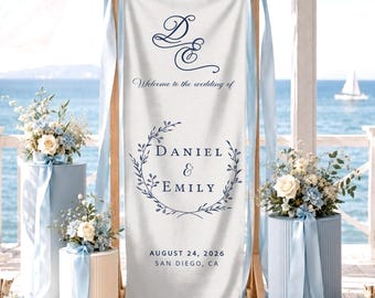 Personalized Wedding Welcome Tapestry, Cotton Linen Fabric Sign, Beach Wedding Decor