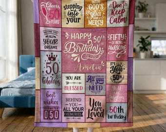 50th Birthday Gifts for Women, 50th Birthday Blanket Throw Gifts for Hers, Turning 50 Gifts