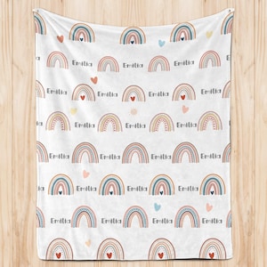 Manta de bebé arcoíris bohemia, regalo para baby shower, manta personalizada con nombre de niña, manta para el mes del nacimiento, regalo para recién nacido, manta personalizada