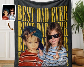 Fathers Day Gifts for Dad, Custom Dad Photo Vintage Blankets, Personalized Gifts for Dad from Kids