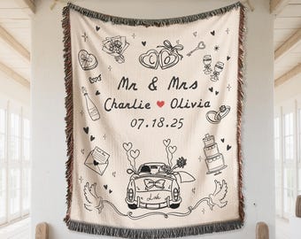 Personalized Wedding Throw Blanket, Mr and Mrs Gift, Custom Names & Date