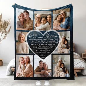 Personalized Memorial Blanket With Photo, Sympathy Blanket For Loss Of Mother Gift, Hug From Heaven In Memory Blanket, In Memory Of Blanket