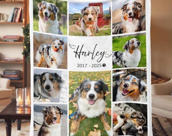 Personalized Dog Photo Memorial Blanket, Pet Remembrance Gift