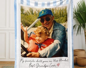 Personalized Father's Day Blanket, Custom Grandpa Photo Blankets, Fathers Day Gift for Dad, Grandfather Gift from Grandkids