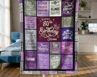 Custom 80th Birthday Blanket, Birthday Gifts for Women, Friend, Family, Custom Name Birthday Blanket