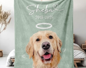 Personalized Pet Memorial Blanket, Custom Dog Photo, Fleece Blanket