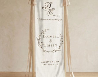 Personalized Wedding Welcome Tapestry, Custom Cotton Linen Fabric Sign Wedding Decor