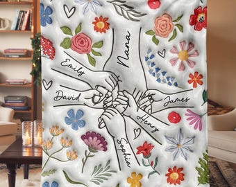 Mothers Day Blanket Gift for Grandma, Holding Grandma's Hand Gifts with Grandkids
