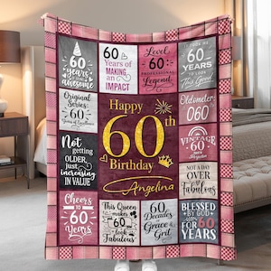 Personalized 60th Birthday Blanket, Cozy Milestone Gifts for Women, Friends, Family