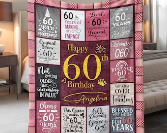 Personalized 60th Birthday Blanket, Cozy Milestone Gifts for Women, Friends, Family