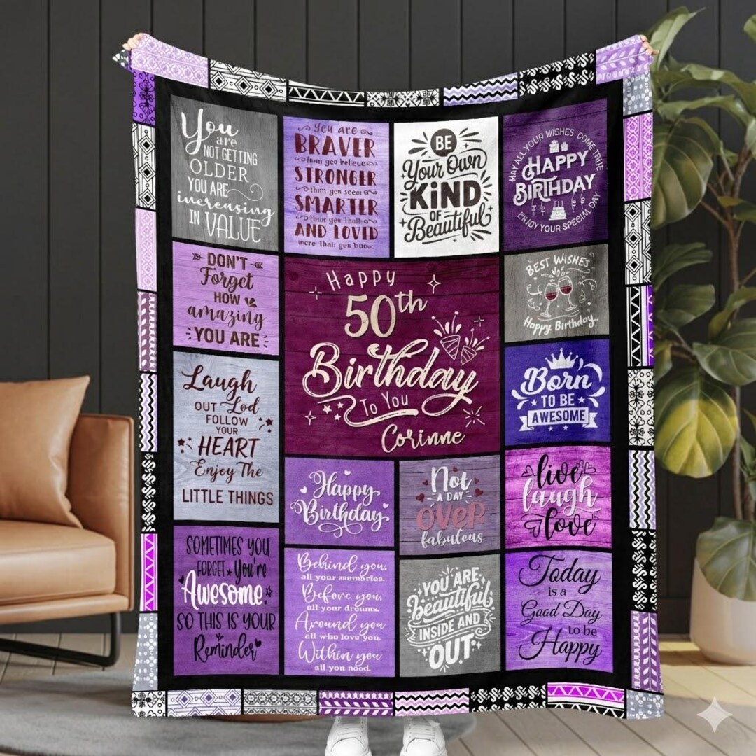 Custom 50th Birthday Blanket Gifts, Personalized Name Keepsake, Milestone Celebration Gift