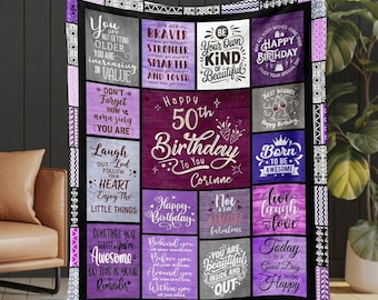 Custom 50th Birthday Blanket Gifts, Personalized Name Keepsake, Milestone Celebration Gift