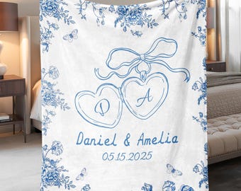 Personalized Wedding Blanket, Names and Date, Floral Keepsake