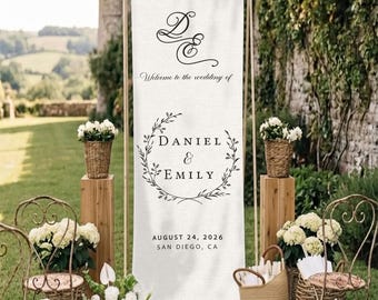 Personalized Cotton Linen Wedding Welcome Sign, Wedding Party Decor