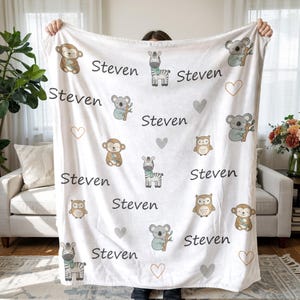 Personalized Baby Name Blanket, Soft Fleece, Animal Print Nursery Decor