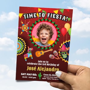 Fiesta Invitation with photo, Cinco de Mayo birthday, Fiesta Mexicana invitation, DIY Mexican Invitation, Mexican editable template. 1115