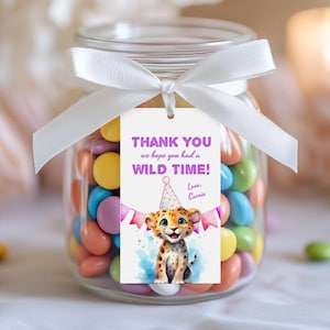 Editable Wild One Pink Favor Tags, DIY Wild One Baby Girl Gifts tags, Baby Leopard Pink thank you for coming, Wild One pink tags. 1620FT2