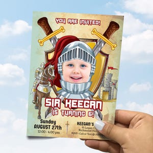 Medieval Kid Knight Invitation with photo, DIY Dragons and Knight Invite, Medieval party invitation, Little Knight theme Party. 1068