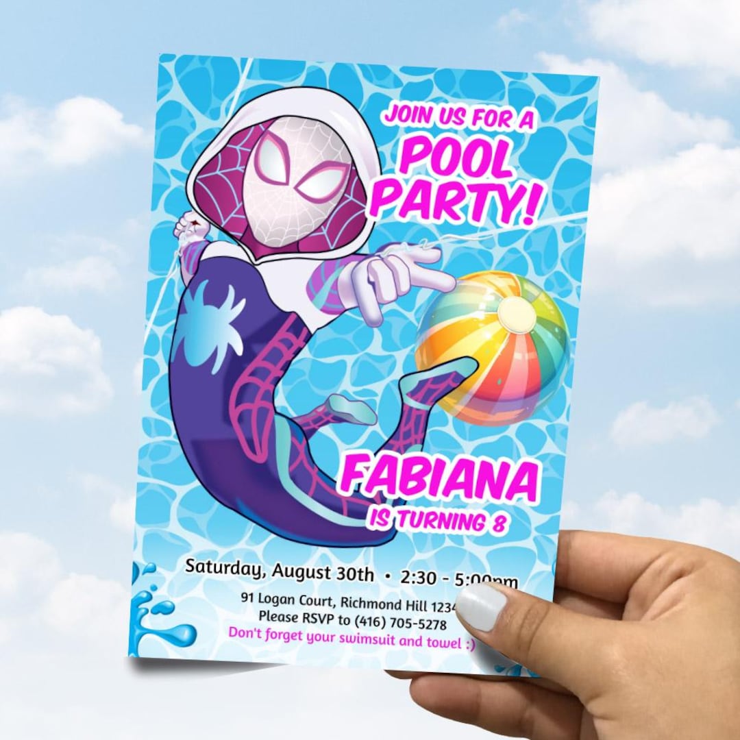 Personalized Gwen Stacy Pool Party Invitation, Gwen Stacy Splash Party ...