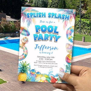 Editable Pool Party instant Invitation, Splish Splash instant download, Splish Splash digital, Splish Splash flyer, Pool party birthday 1408