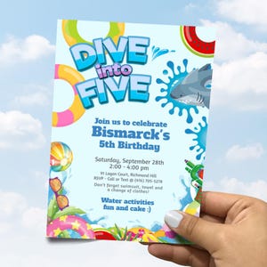 Customizable Boy Dive into five party invitation, Dive into five pool party, Dive into five invite, Dive into 5 invite, Pool 5th birth. 1466
