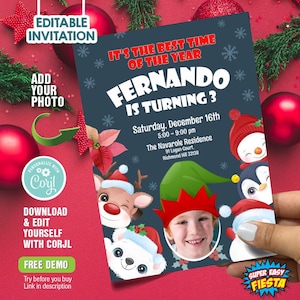 Custom Elf birthday party instant invite, DIY It&#39;s the best time of the year party invitation, DIY Christmas party template invitation. 1181
