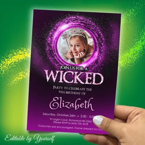 Customizable Wicked Princess party invitation with photo, Wicked Pink Witch template, Pink Wicked-inspired birthday invitation. 1569