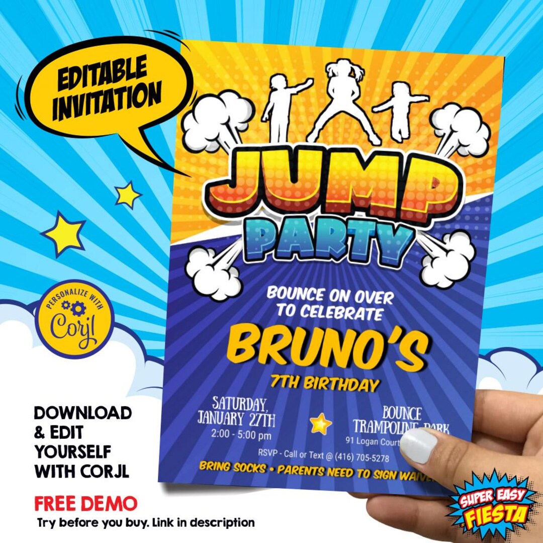Editable Jump Party Invitation, DIY Jump Superheroes Invitation ...