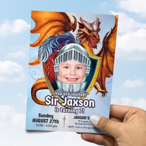 Knight birthday Invitation with photo, Dragons Party Invitation, Medieval kid birthday invitation, Medieval Party, Medieval template. 1067