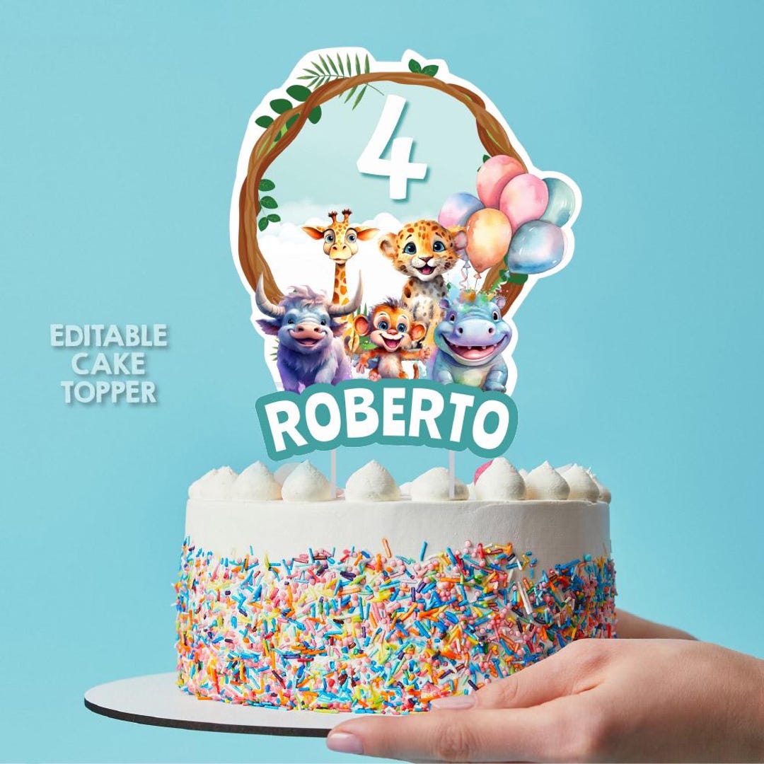 Customizable Safari Animals Cake Topper, DIY Watercolor Jungle Animals ...