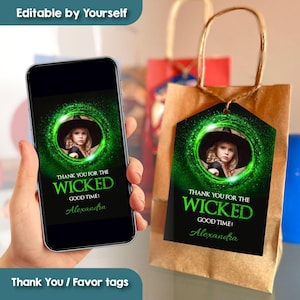 Editable Thank You Wicked party with photo, Wicked Thank you template, Wicked party decor, Wicked Witch party Favor Tags, Wicked favors 1607