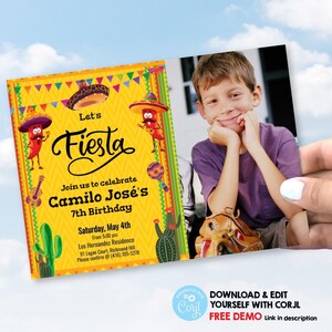 DIY Mexican party invitation with photo, DIY Birthday Fiesta online invitation, Mexican party digital invite, Mexican birthday boy. 1278