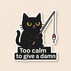 Black Cat Fishing Sticker | Sarcastic Introvert Decal, Waterproof Vinyl (Laptop, Water Bottle)