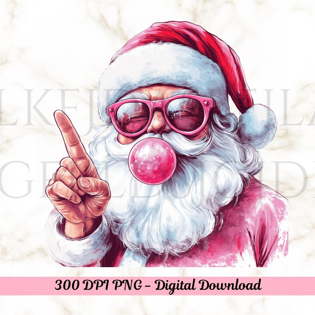 Retro Santa Christmas Blowing Bubble PNG, Vintage Merry Christmas PNG ...