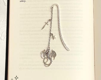 Dragon Bookmark: Sword & Star Charm, Fantasy Book Lover Gift