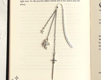 Silver Sword and Dragon Charm Metal Bookmark: Bookish, Fantasy Reader Gift, Valentines Day Bookmark