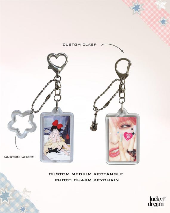 Custom Medium Rectangle Photo Keychain, Personalised Photo Charm Keyring