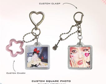 Custom Square Photo Keychain, Personalised Photo Charm Keyring