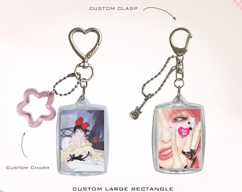 Custom Large Rectangle Photo Keychain, Personalised Photo Charm Keyring
