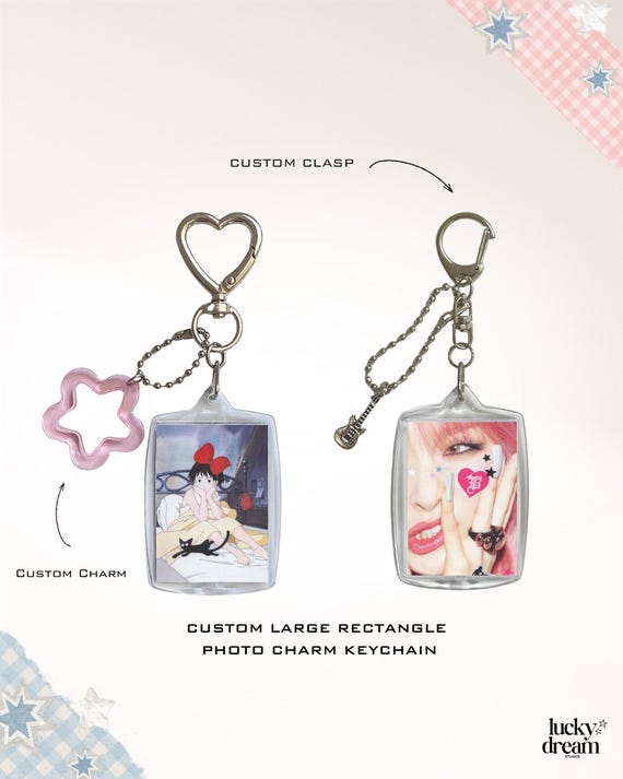 Custom Large Rectangle Photo Keychain, Personalised Photo Charm Keyring