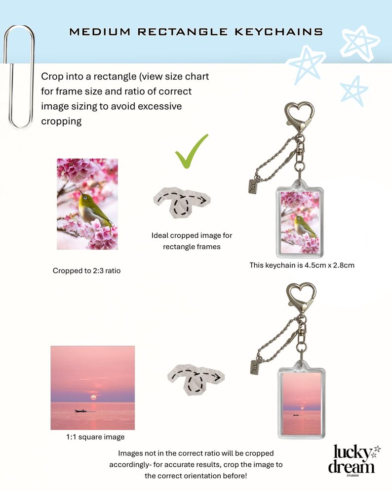 May include: A promotional image for medium rectangle keychains. The image shows a keychain with a floral design, a diagram, and text that reads "MEDIUM RECTANGLE KEYCHAINS". The keychain is 4.5cm x 2.8cm.