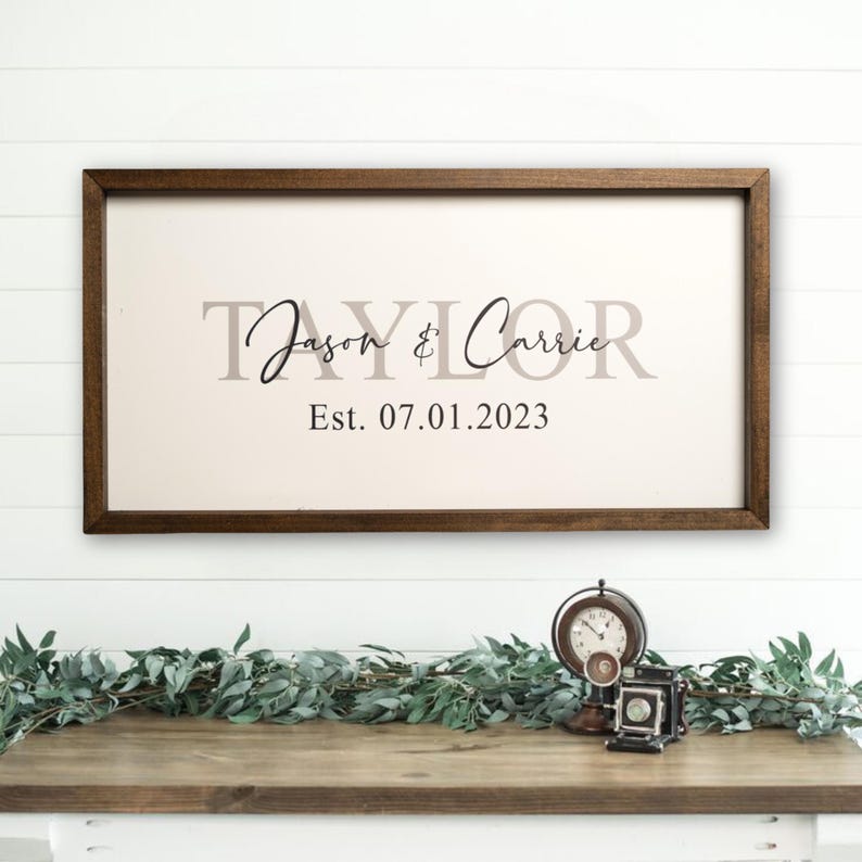 Personalized Last Name Sign with Names & Established Date | Wedding or Anniversary Gift | Custom Family Sign | Unique Home Decor Gift