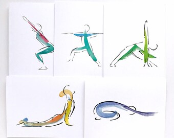 5 Yoga Notecards Pack B | Yoga Gift, Unique Gifts, Inspiration Art, Yoga Inspiration