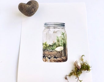 Terrarium Ball Jar watercolor print | nature gift, plants, succulents,