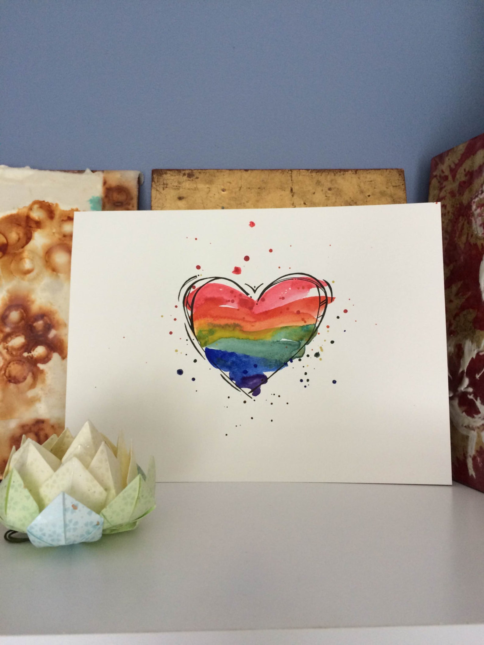 Rainbow Heart Print Heart Watercolor Print Love Art - Etsy