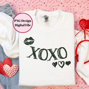 Valentine's Kiss XOXO PNG-bestand met hartjes, Valentijnsdag png-ontwerpbestand voor sublimaties, dtg-printen, bekers, shirtsontwerp