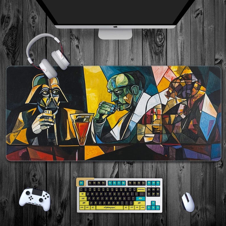 Darth Vader On Picasso's Painting Gaming Desk Mat,Cool Desk Pad, Star wars Mouse pad, TCG Play Mat, Star Wars Gift, Modern Abstract Gift image 1