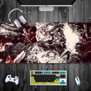 Berserk Gaming Mouse Pad XXL, Guts and Griffith Anime Desk Pad Large, Manga Battle Desk Mat Long, Vintage, Epic Anime Computer Keyboard Mat