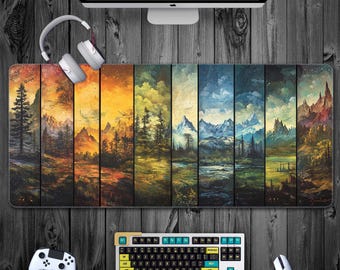 Season of the mountain Cute Keyboard Computer Mat, High quality Gaming Desk Pad, Fantacy Landscape Mouse Pad XXL, Forest View Desk Mat